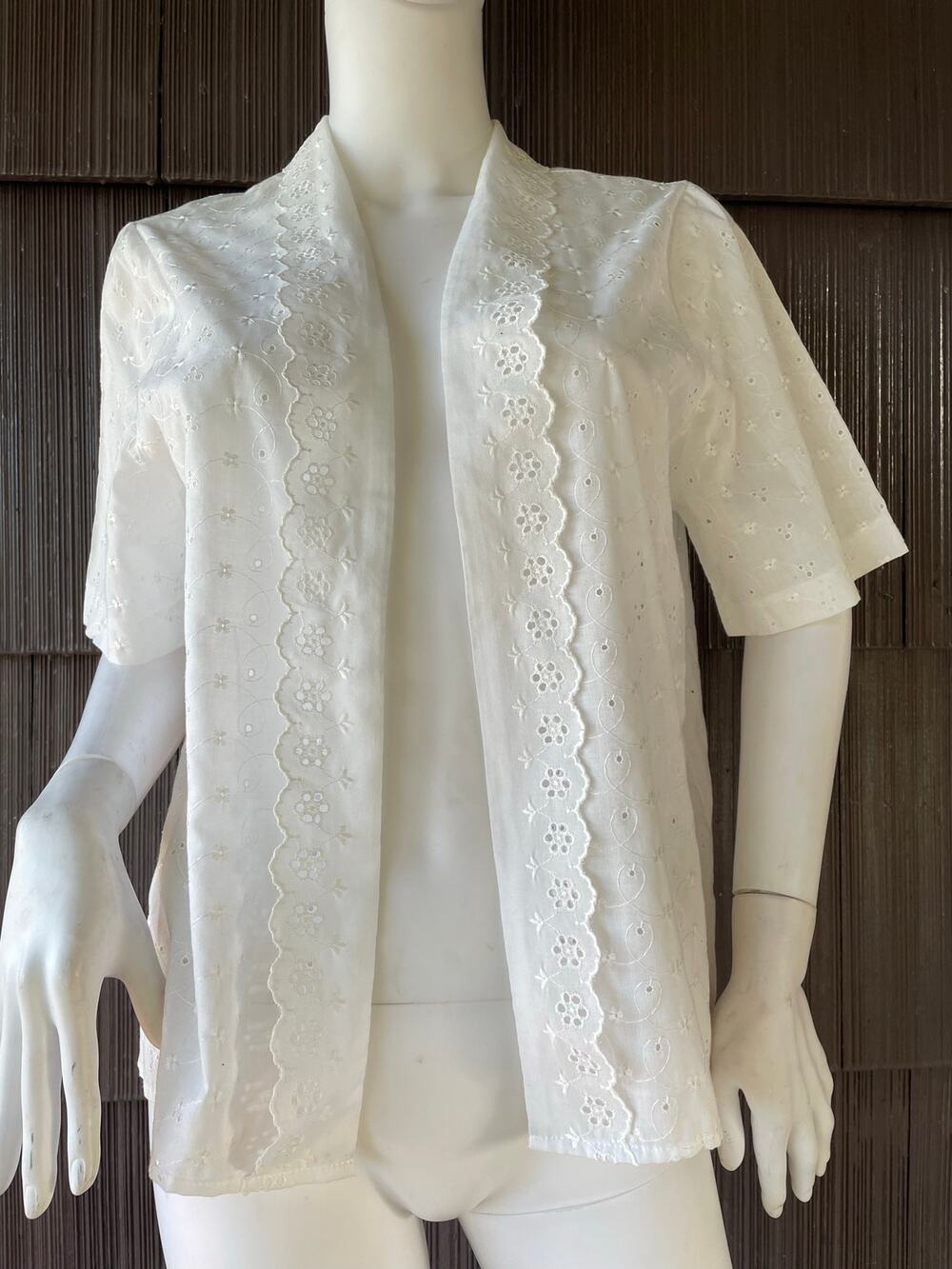 🔥Vintage Vicki Wayne’s Eyelet Lace Open Front White cardigan Cottagecore Boho